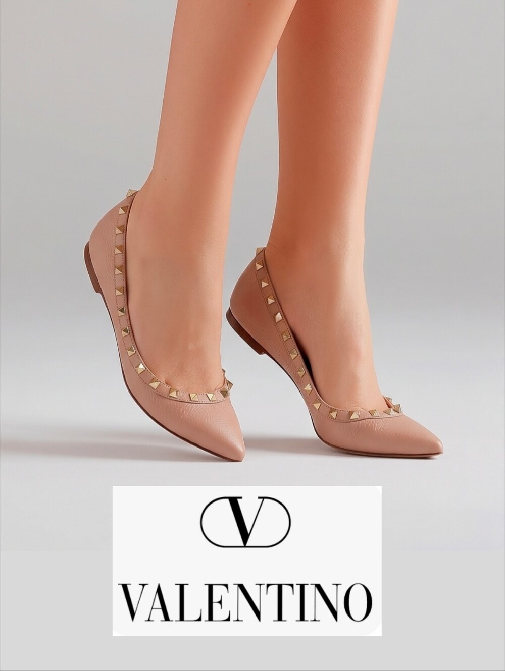 Valentino Rockstud Ballerina Flat Women 7.5 37.5 Italy Made Leather Pointy Shoes